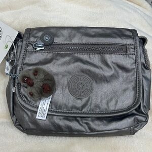 Brand new Kipling Sabian Crossbody Small Bag/ in Metallic Pewter with Nasira toy